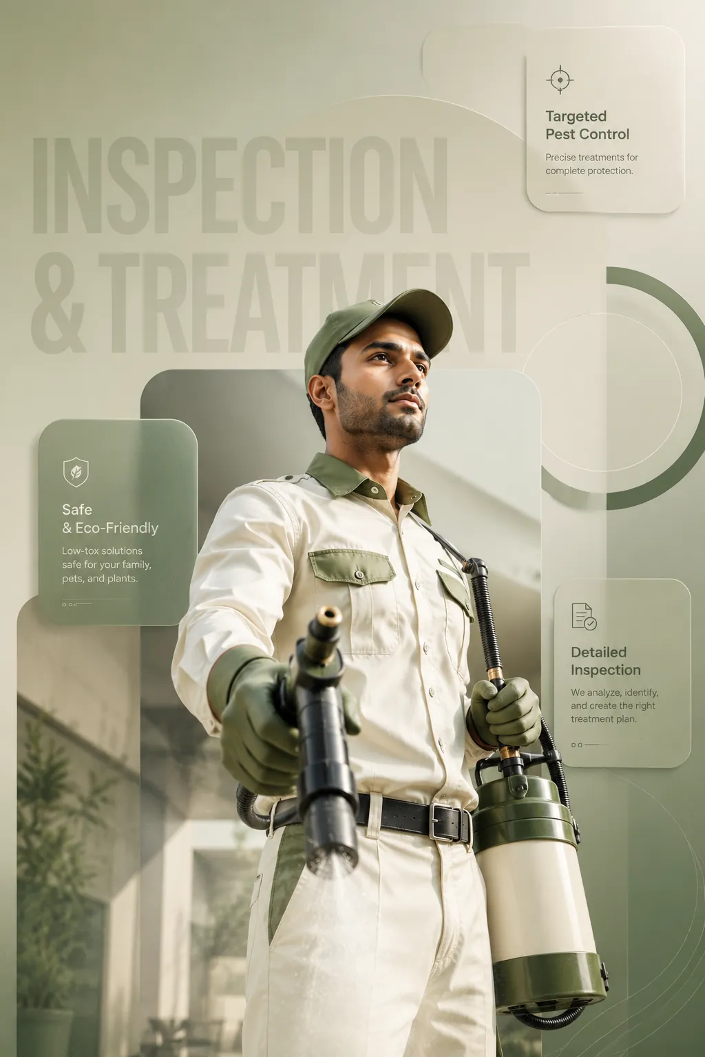 TECHNICIAN PORTRAIT — uniformed, smiling, residential exterior