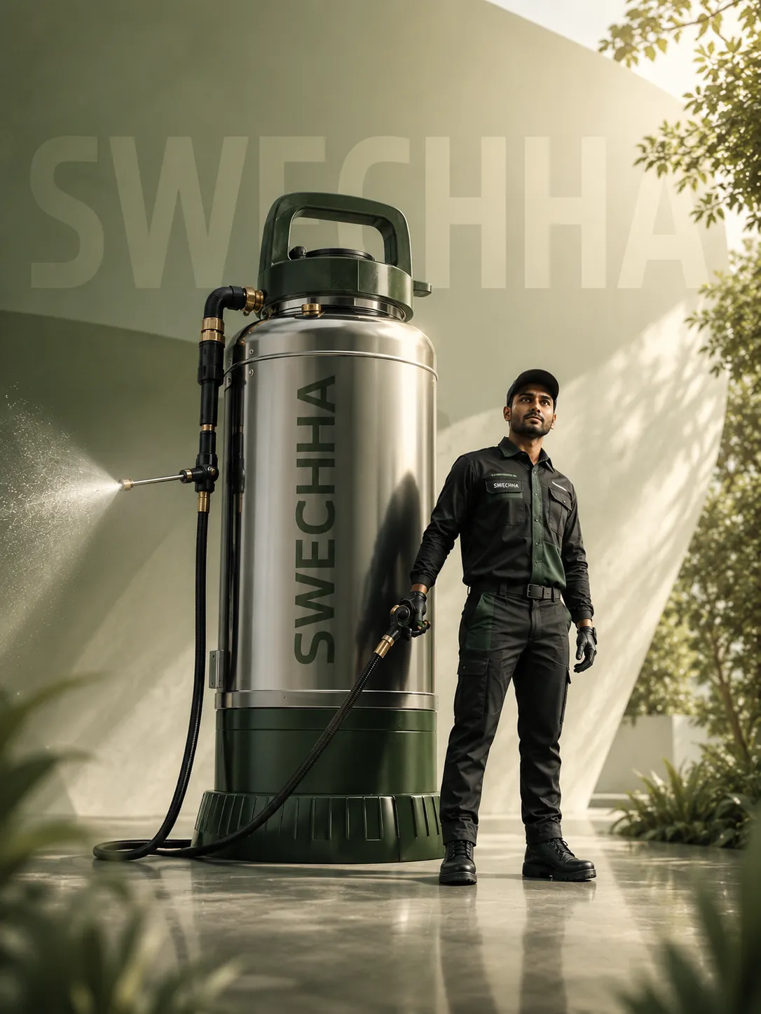 HERO IMAGE — technician spraying near a calm family living room window
